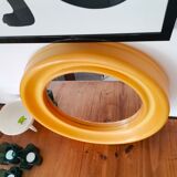 Vintage 70s yellow bathroom wall circle mirror