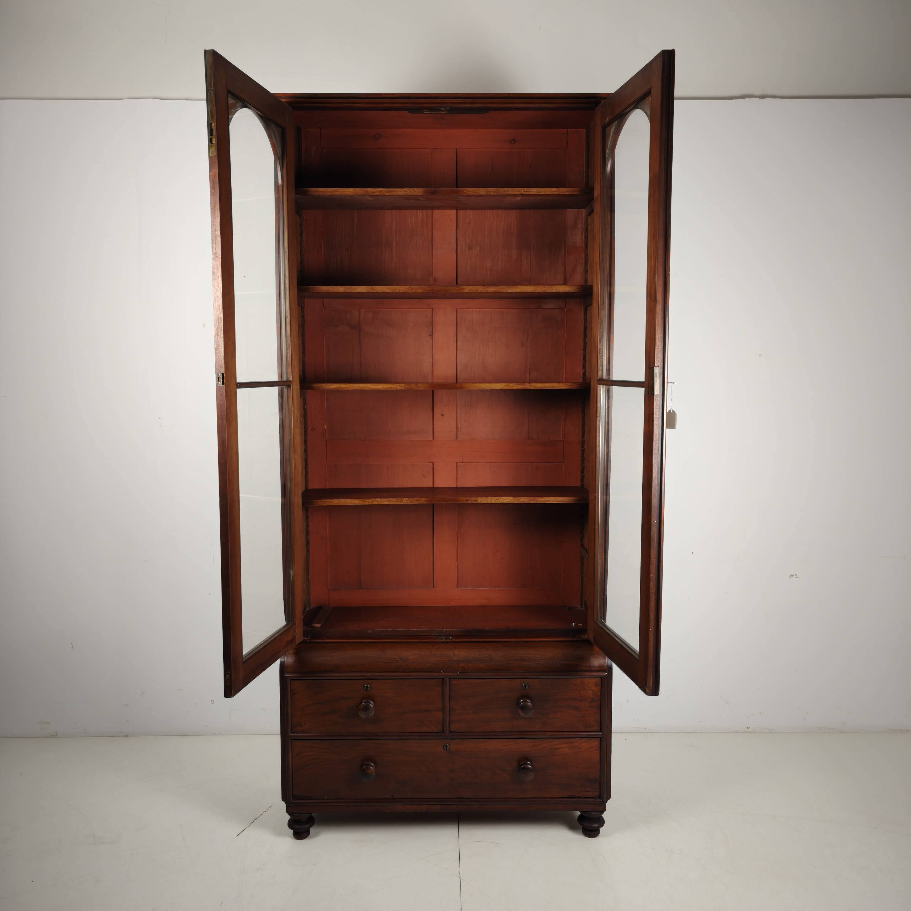 Late 19th Century English Display Bookcase with Glazed Doors & Drawers