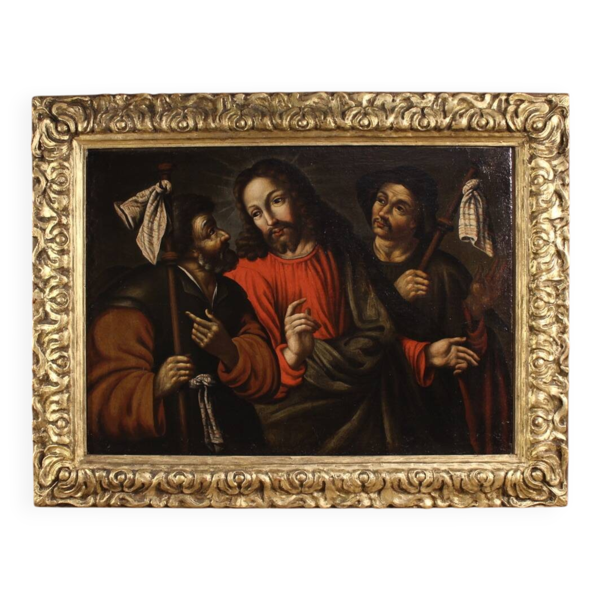 Peinture espagnole antique du XVIIe siècle, Christ et les disciples.