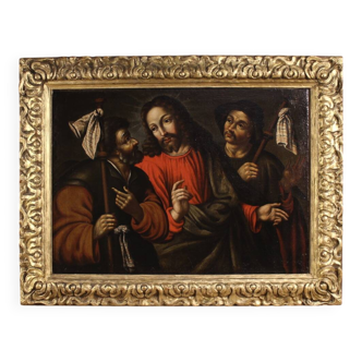 Antique Spanish painting from the 17th century, Christ and the disciples