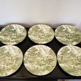 Set of 6 flat plates english style Lunéville verte