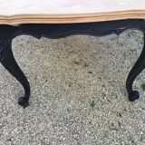 Louis XV style table in cherry wood restyled base in black and raw wood top