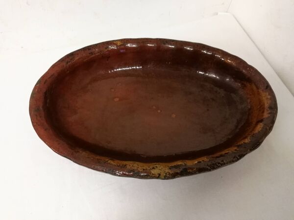 Ancien Plat En terre cuite vernissée godronné
