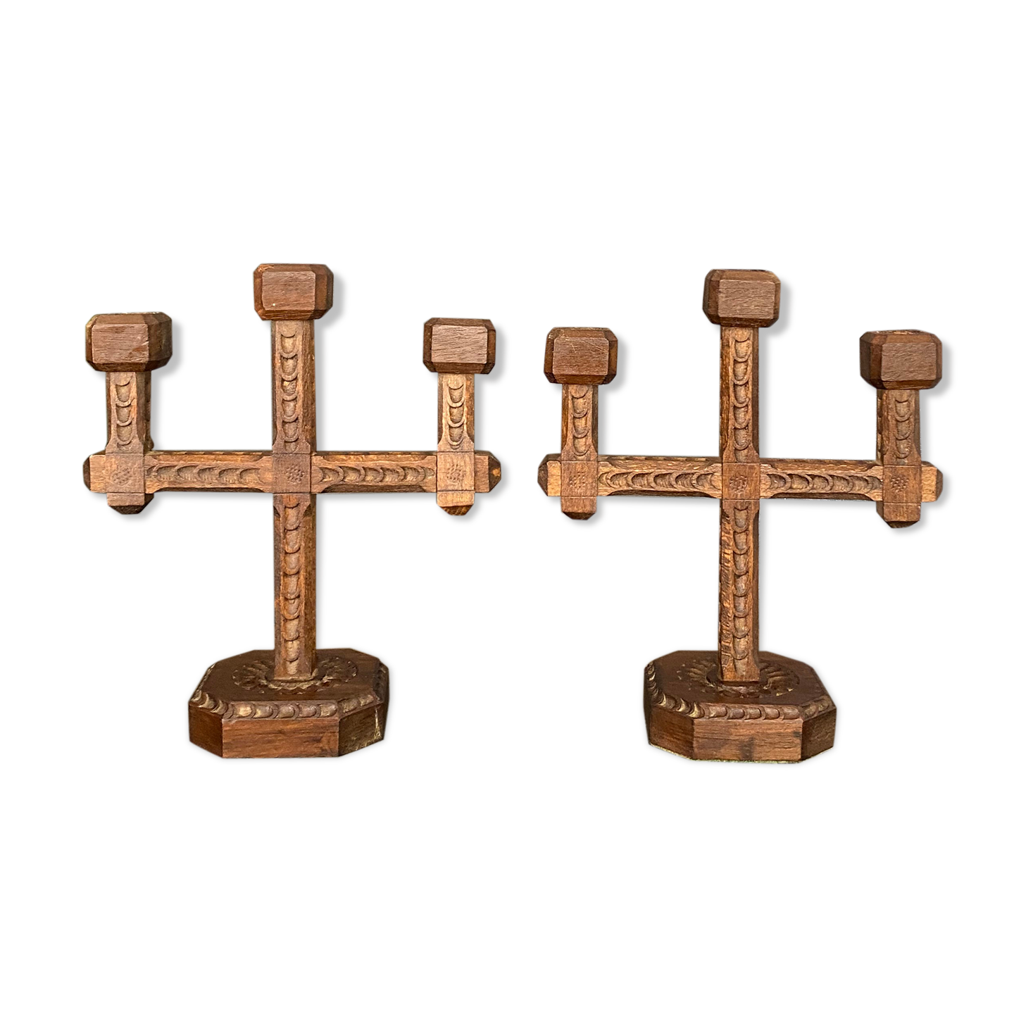 Paire de candélabres bois vintage