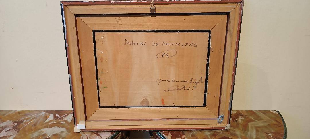 Oil painting of figures on panel in the Impressionist style from the 50s/60s.