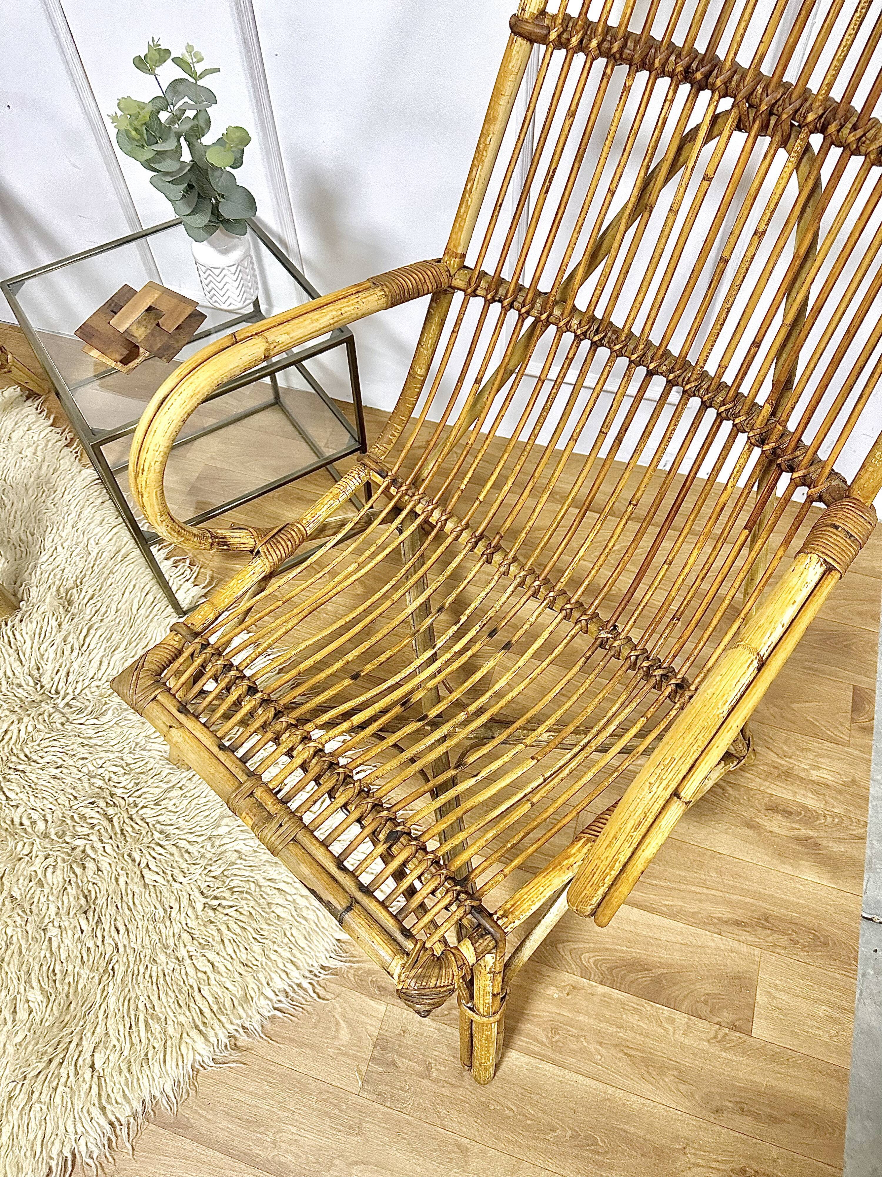 Pair vintage rattan armchairs