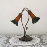Vintage Bronze Effect Metal Lily Pad Double Light Table Lamp Tulip Shades