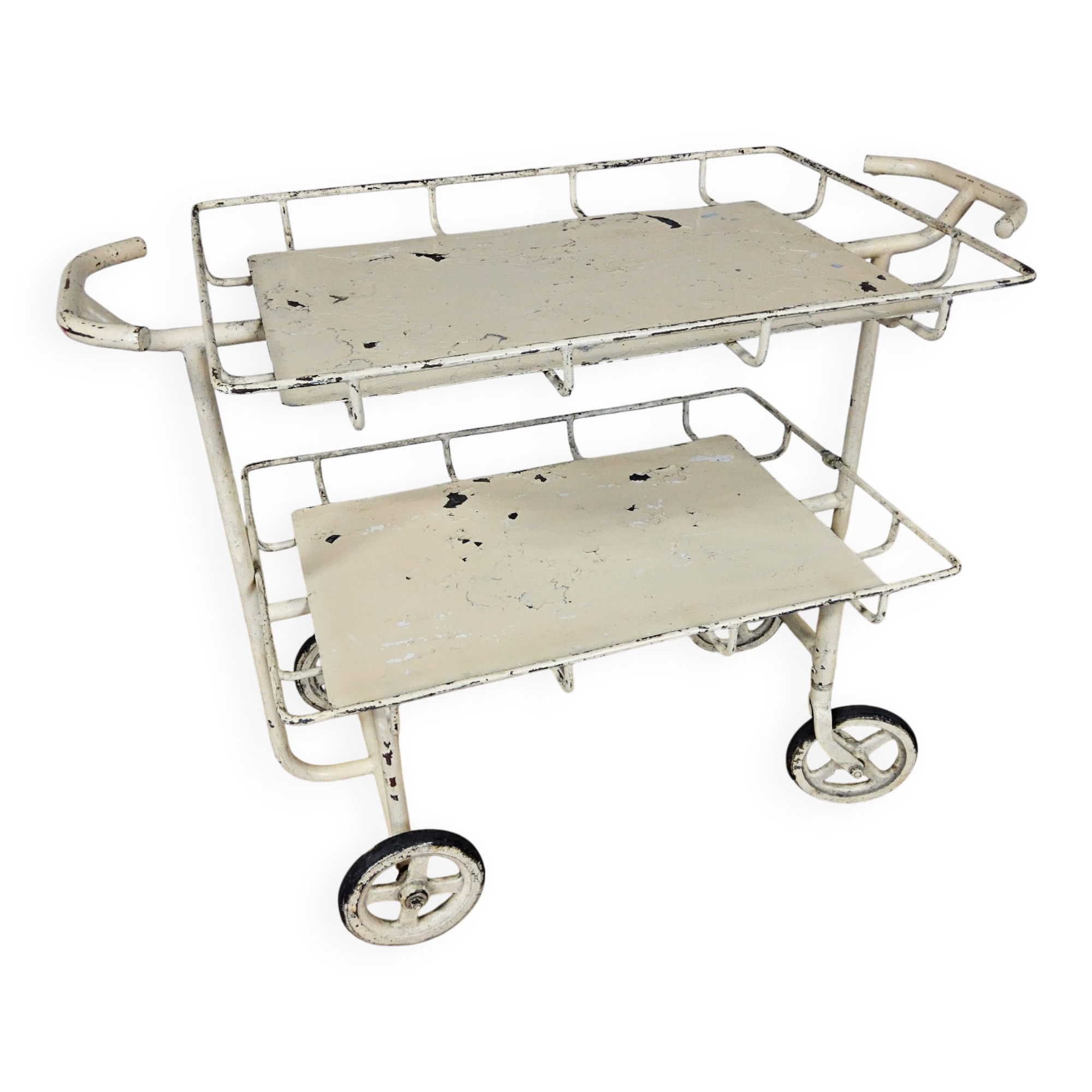 Vintage large metal hospital trolley linen nurse cart