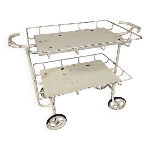 Chariot d'hôpital vintage en métal, grand, pour le linge, chariot d'infirmière.