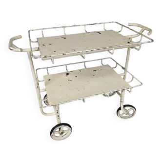 Vintage large metal hospital trolley linen nurse cart
