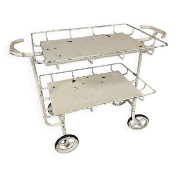 Chariot d'hôpital vintage en métal, grand, pour le linge, chariot d'infirmière.