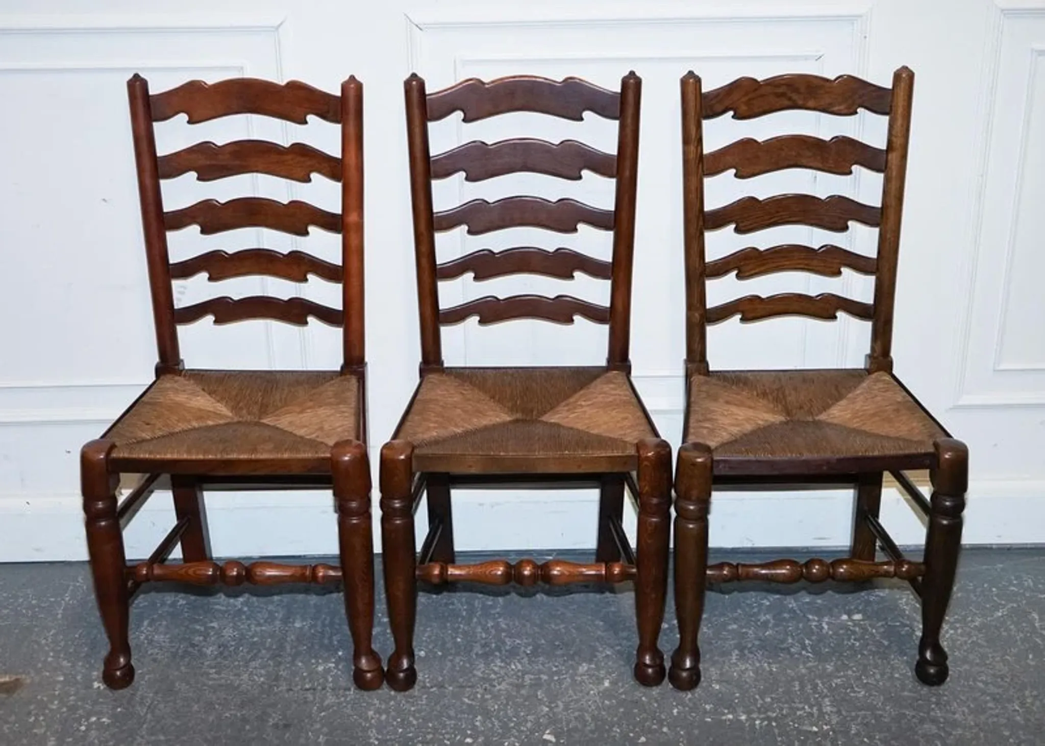 Antique Rush Seat Dining Chairs, England, 1910s, Set of 6