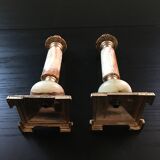 Pair of alabaster and brass candle holders