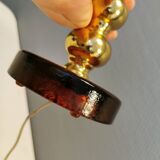 Table lamp from Danish Vitrika in brass, amber colored hard pressed glass, with a shade holder.