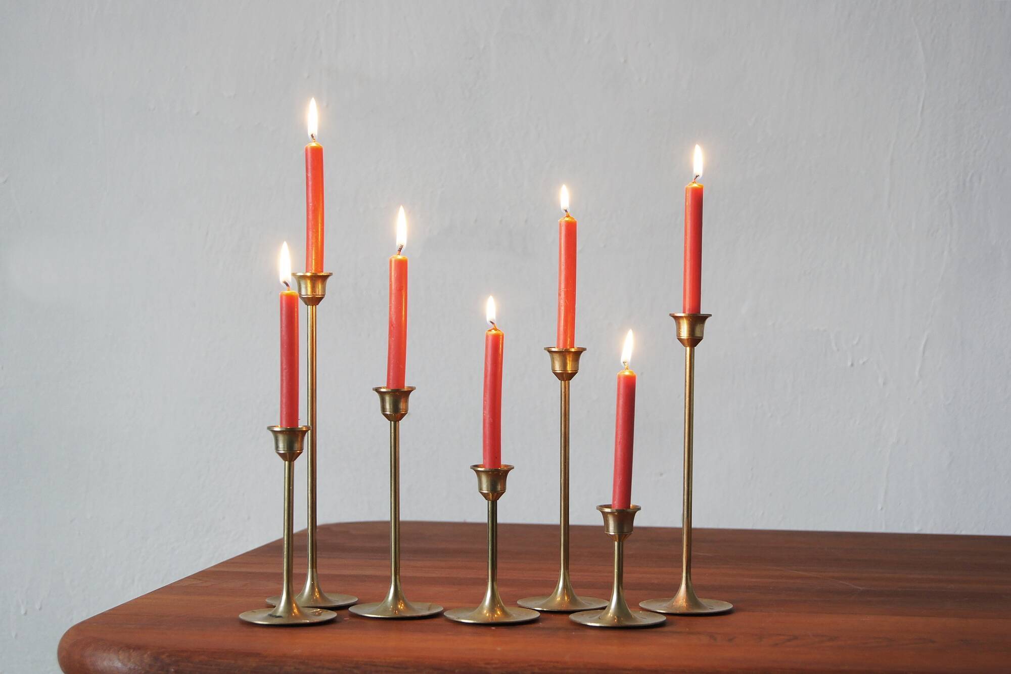 Vintage scandinavian candlesticks in brass by massiv messing, 1960s, set of 7