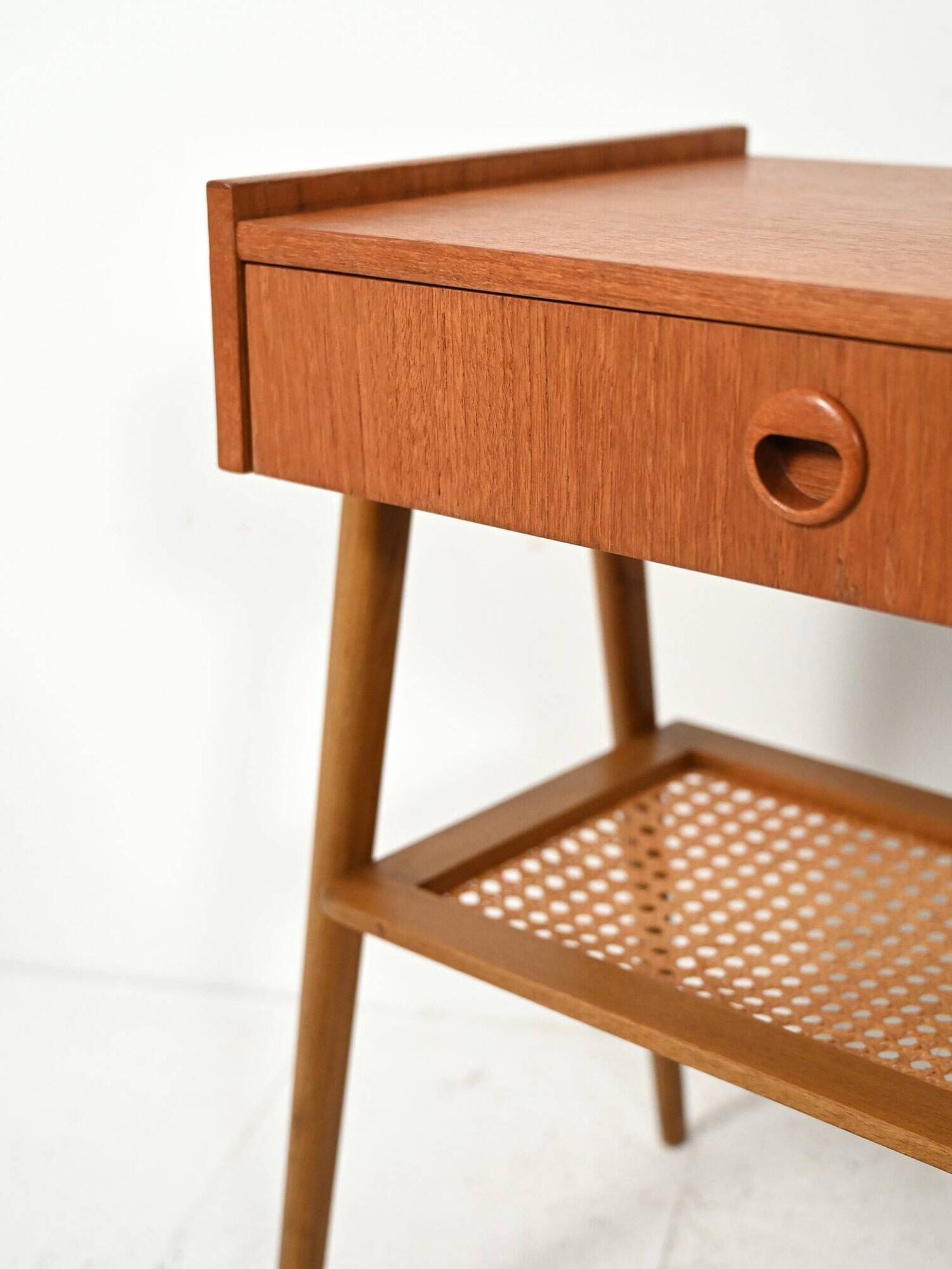 Pair of Scandinavian bedside tables in teak with Vienna cane