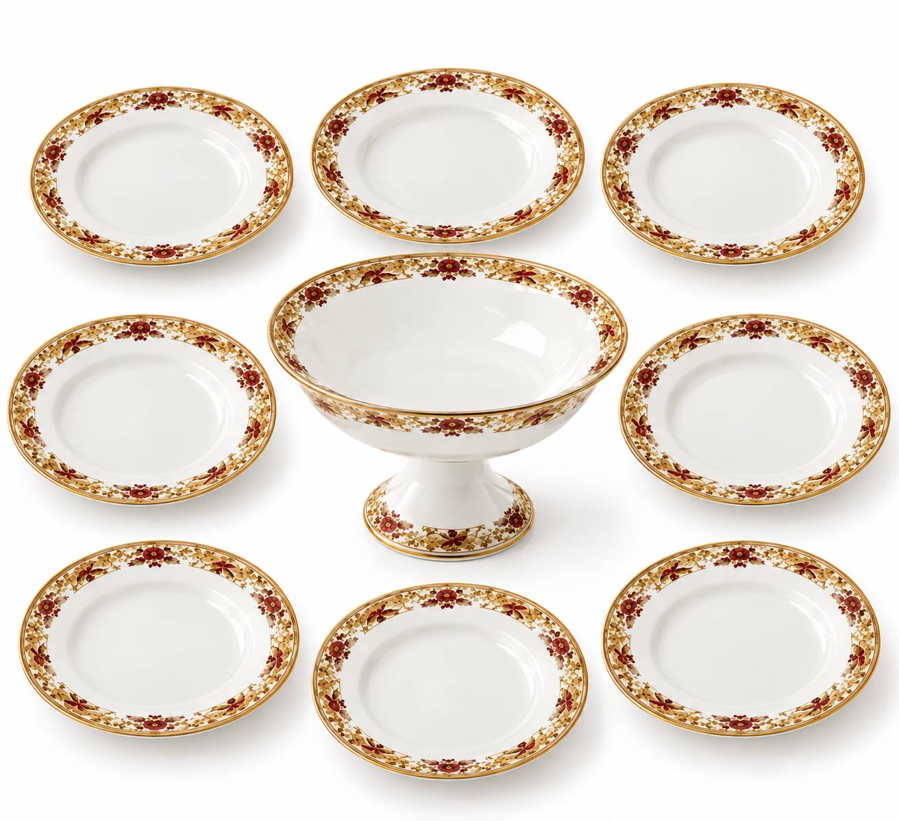 Porcelain service MG early 20th century 8 plates and 1 compote.