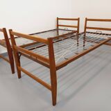 Pair of vintage stackable daybeds in oak wood and metal from the 60s