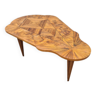 Vintage art deco coffee table with geometric marquetry