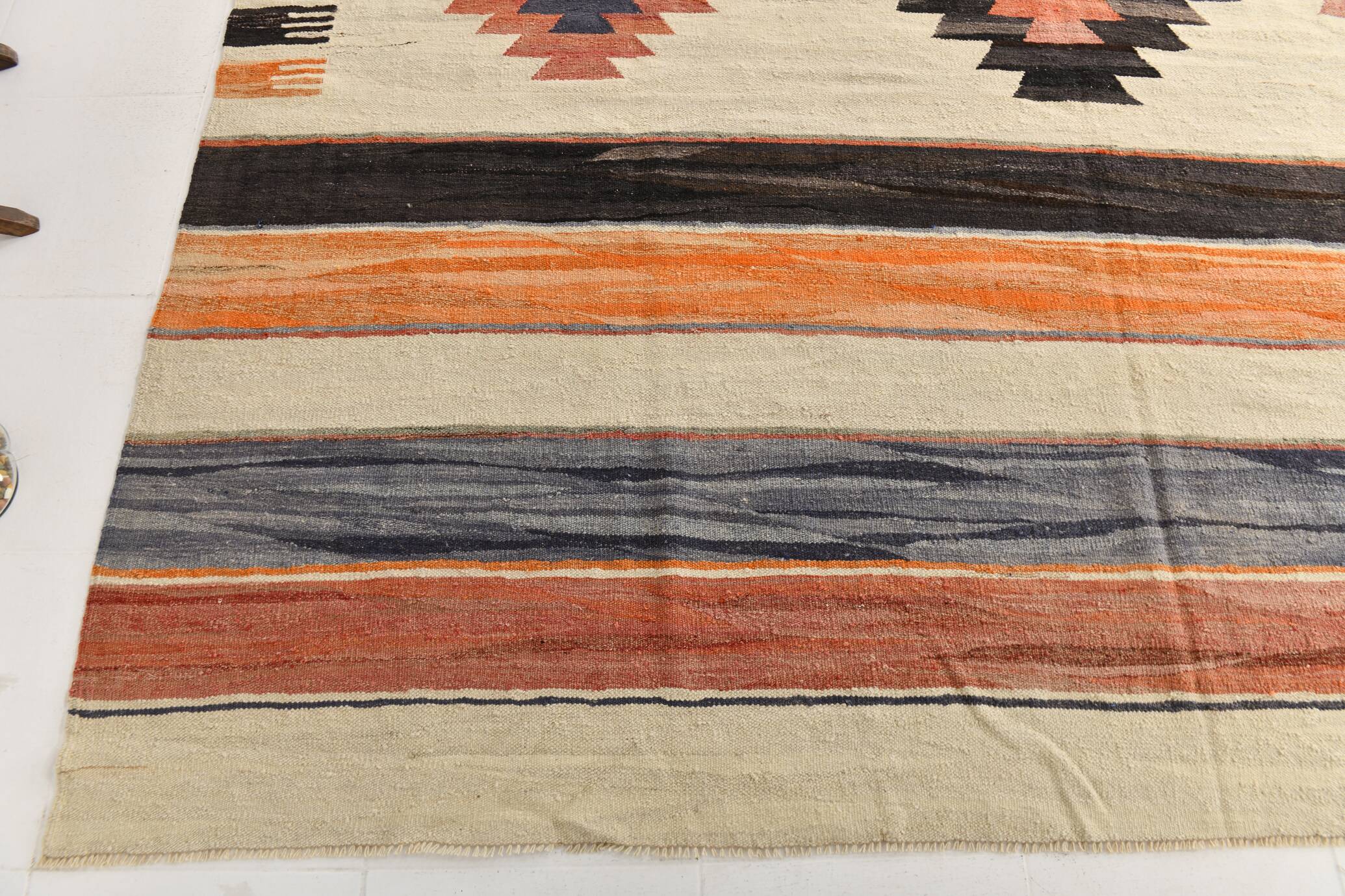 10X13 Soft Colors Rare Large Area Vintage Wool Kilim Rug, 300x389 Cm