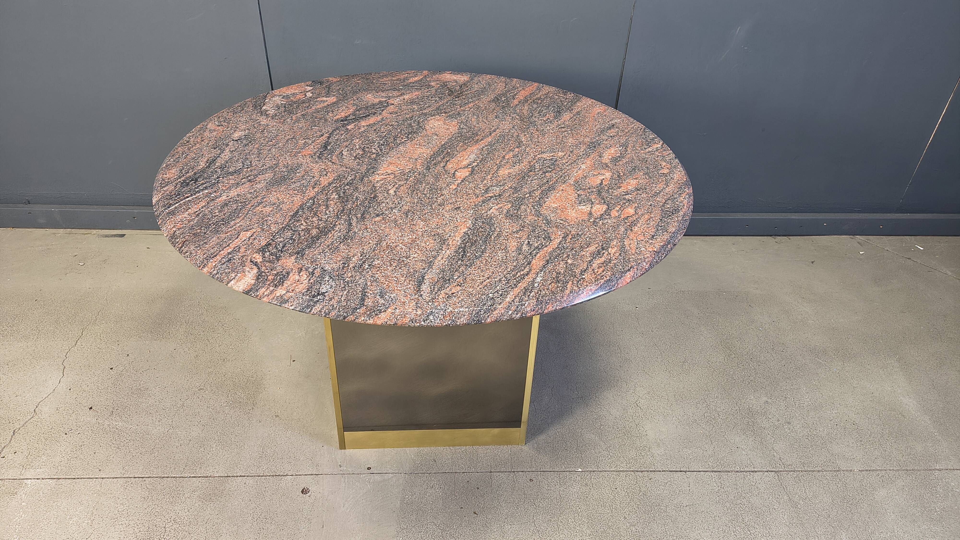 Vintage round granite and brass center table by Belgochrom , 1970s