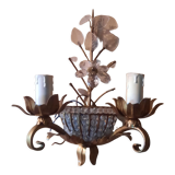 Pair of wall sconces in gilded bronze with 2 branches