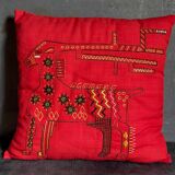 Vintage hand embroidered canvas cushion
