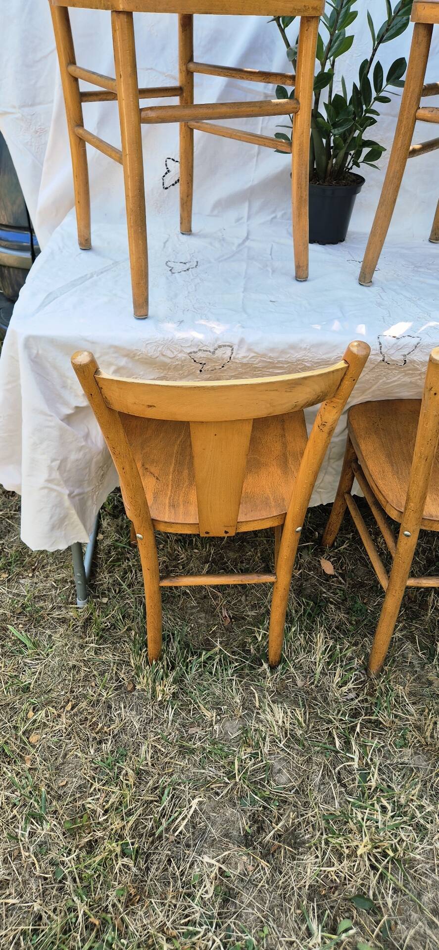 4 vintage bistro chairs from the 1950s in raw wood