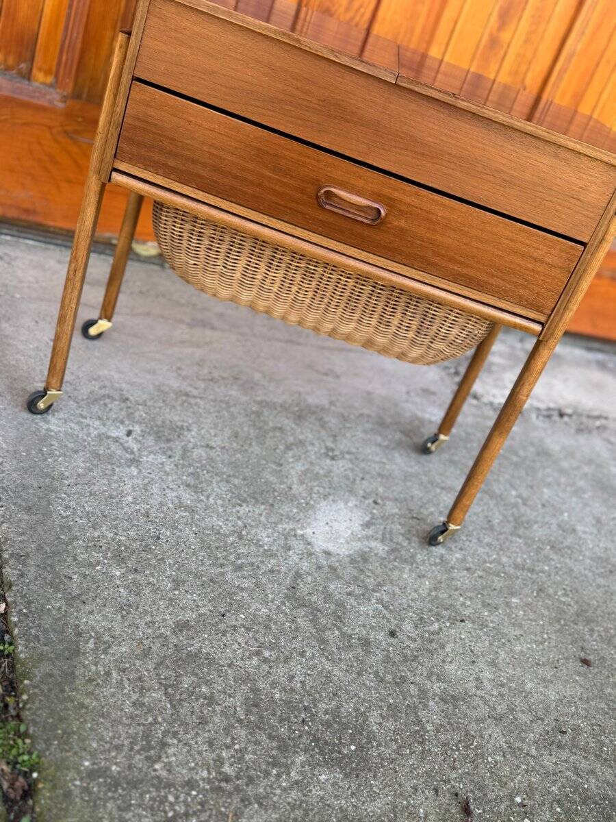 Modern Danish teak and wicker storage trolley, 1960s