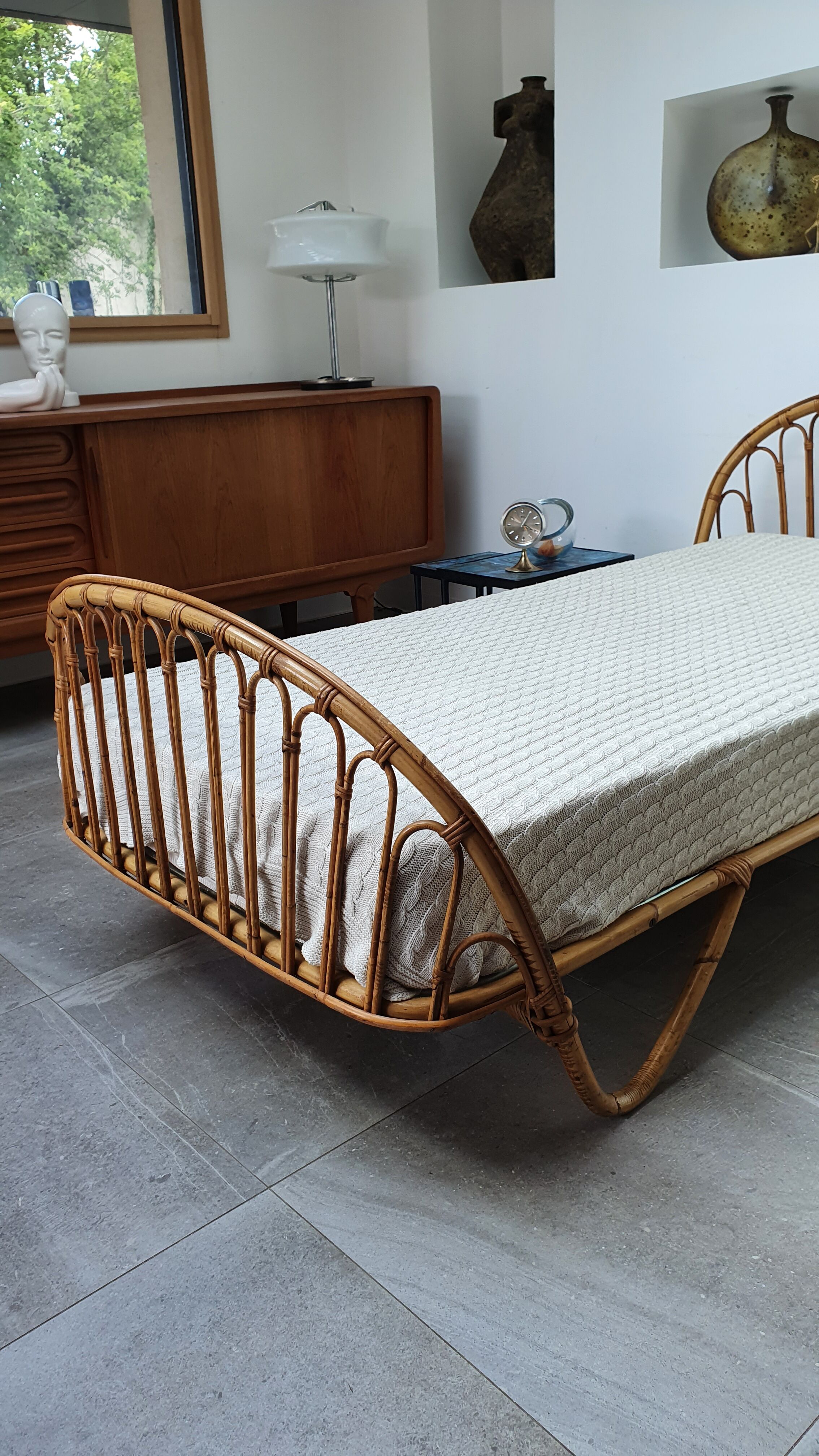 Rattan basket bed from the 50s