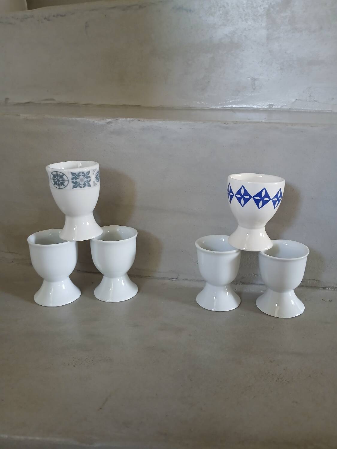 6 mismatched antique egg cups
