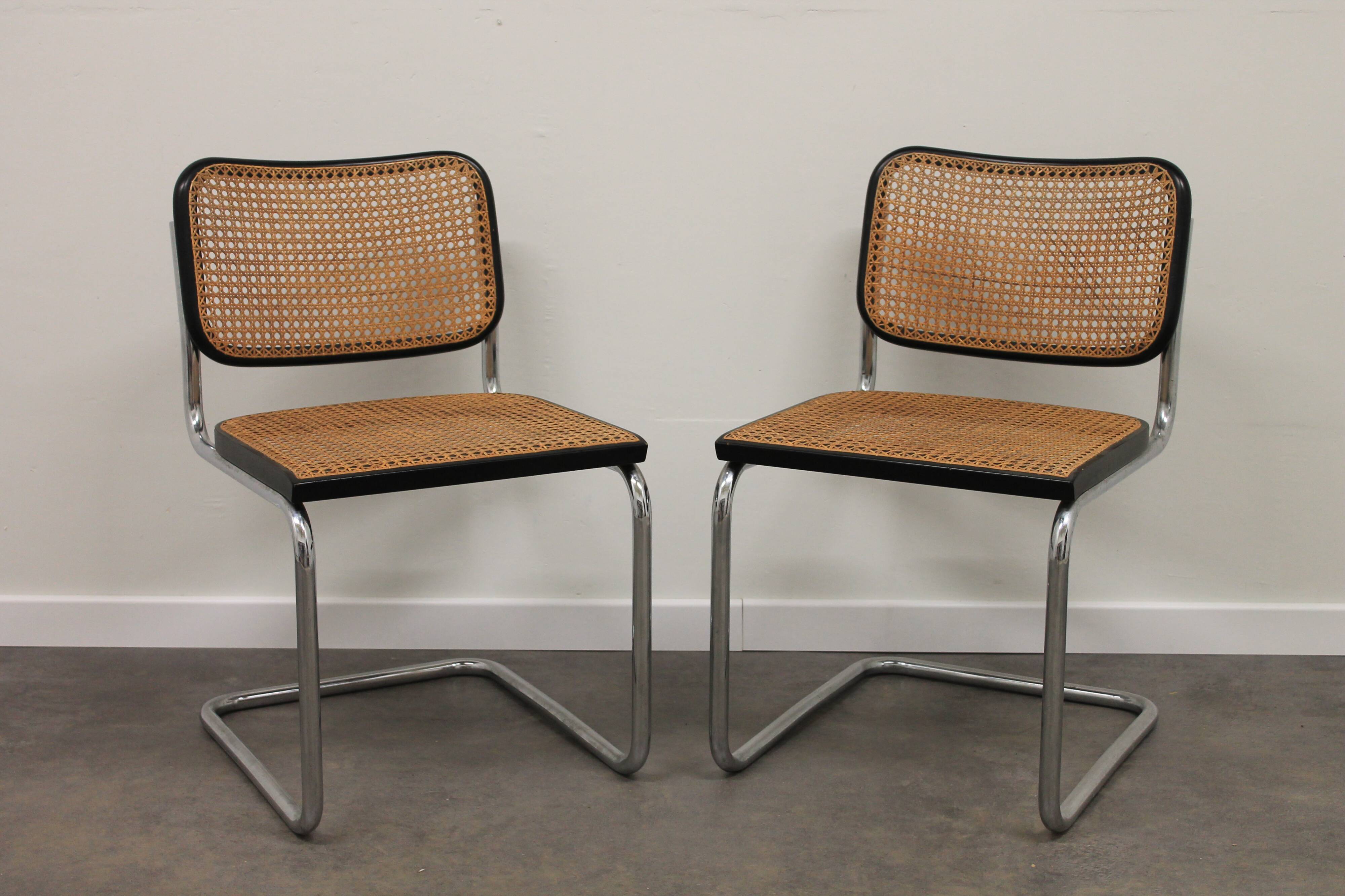 Pair of chairs B32 Cesca, by Marcel Breuer edition Gavina