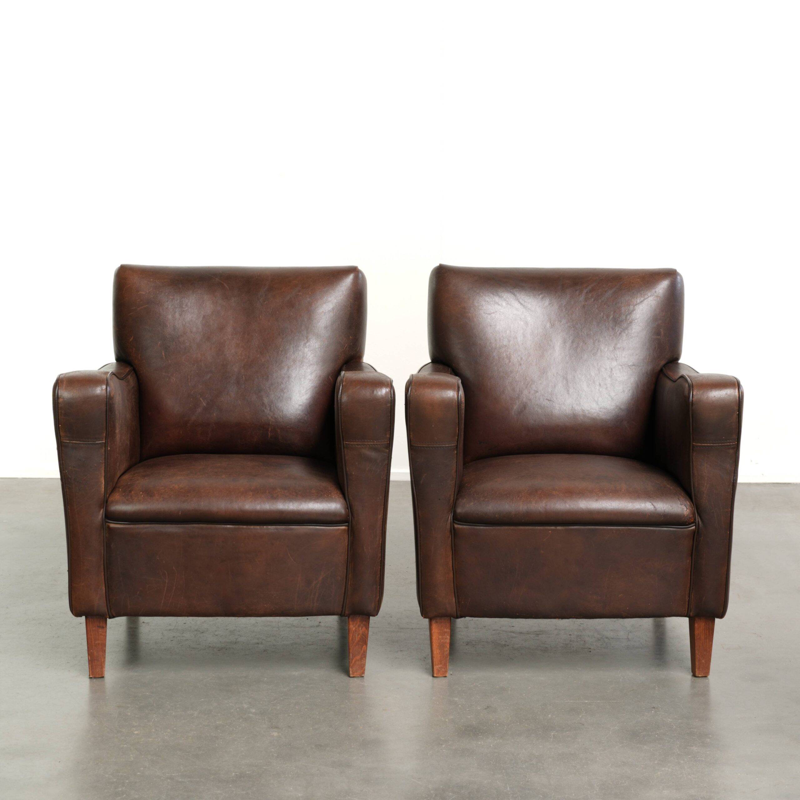 Sturdy set of vintage sheepskin armchairs with a nice English design