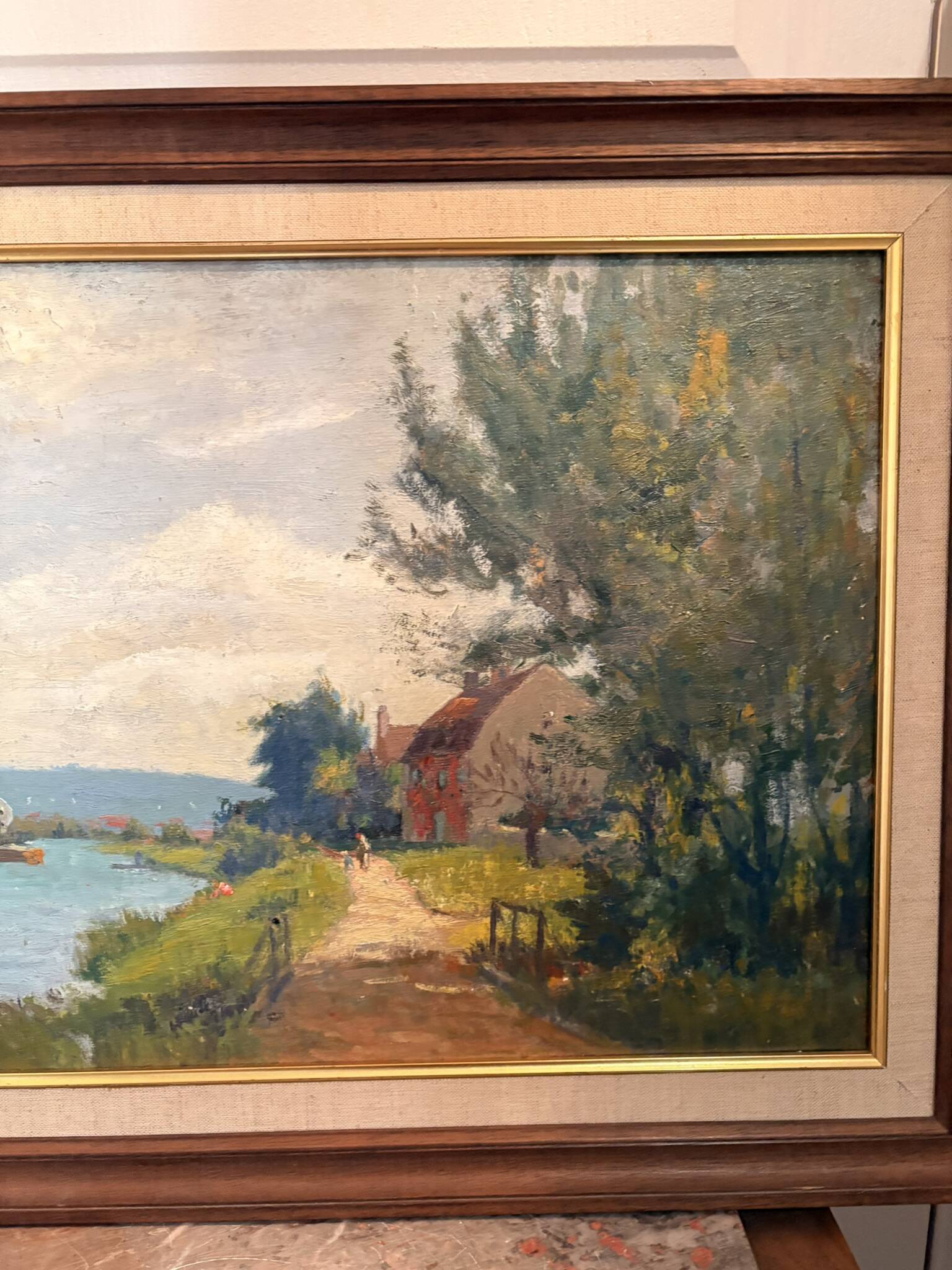 Old Oil Painting Georges LE MEILLEUR House on the Marne Impressionism