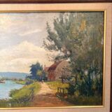 Old Oil Painting Georges LE MEILLEUR House on the Marne Impressionism