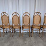 Set of 6 Vintage Bentwood Cane Dining Chair, Thonet Style, 1970s Yugoslavia