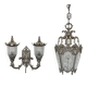 Set of lantern chandelier and double wall light — baroque style, silver metal