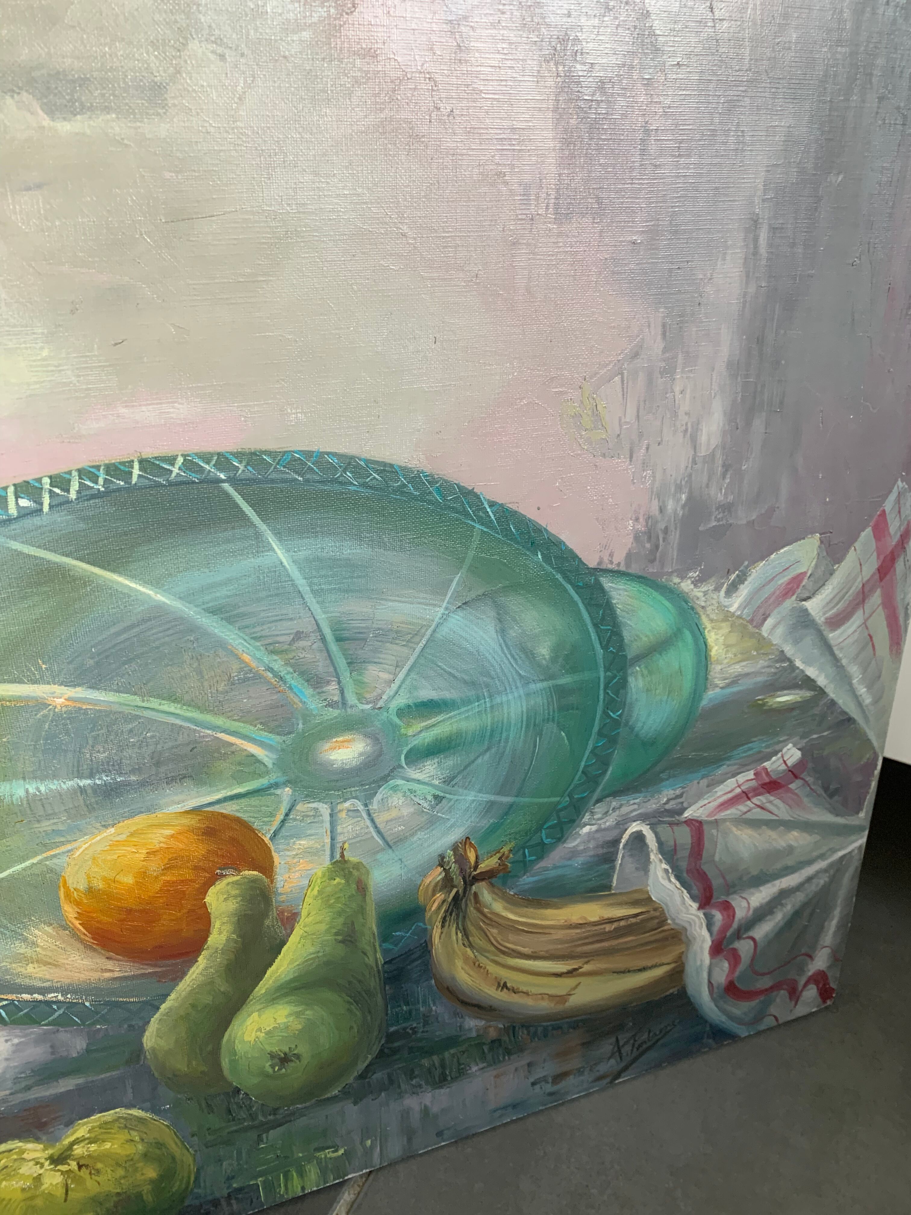 Still life painting with fruit, signed