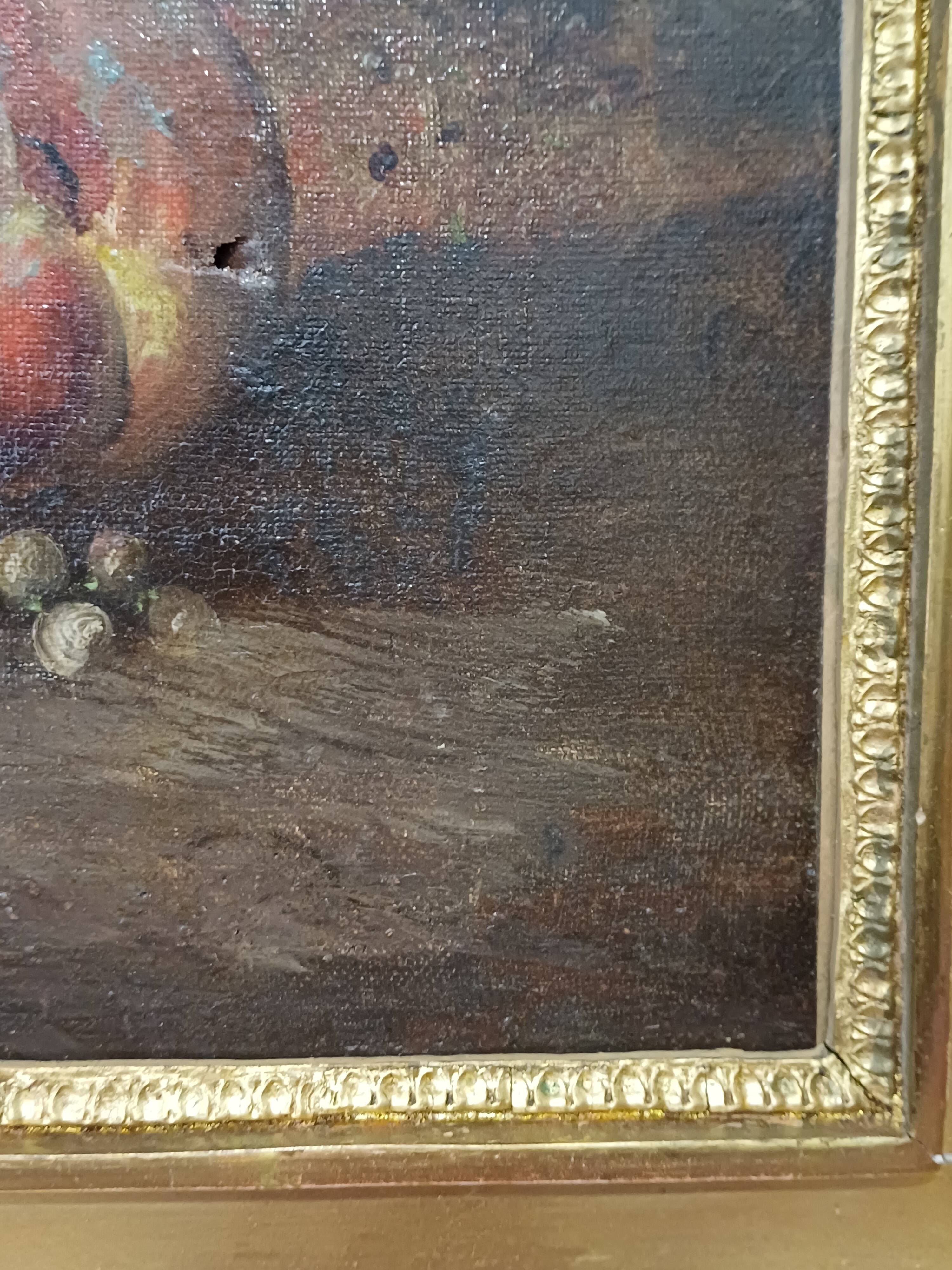 Hst painting still life basket of overturned fruit 19th - 20th century