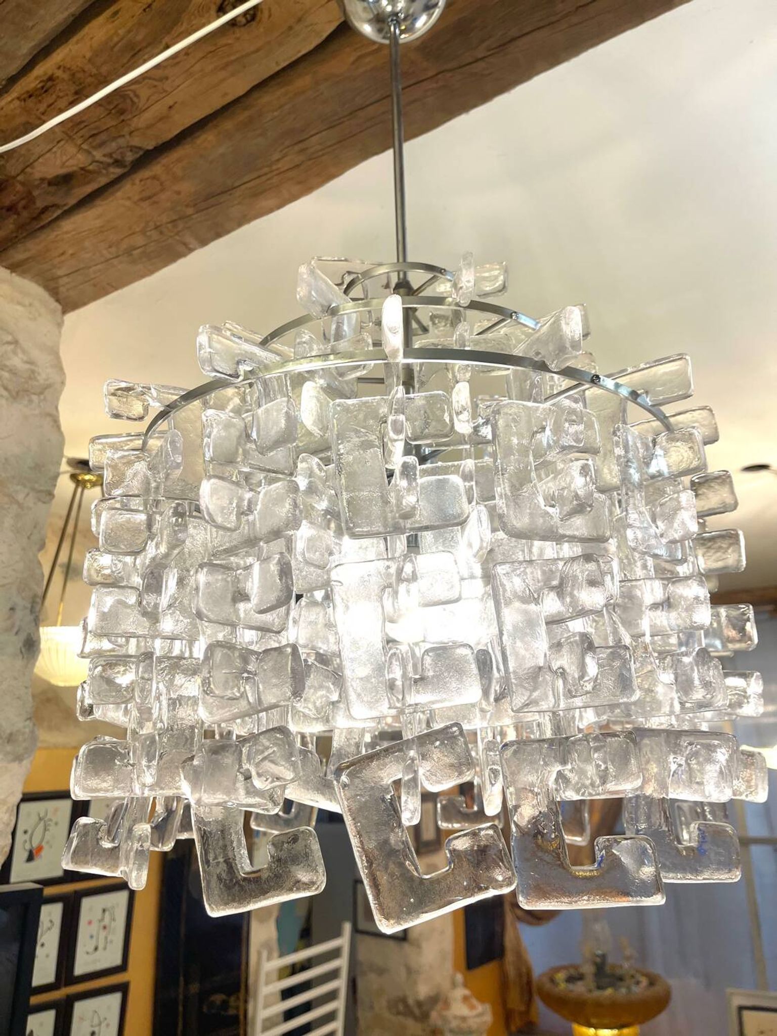 Carlo Nason for Mazzega Murano glass chandelier, Italy 1970.