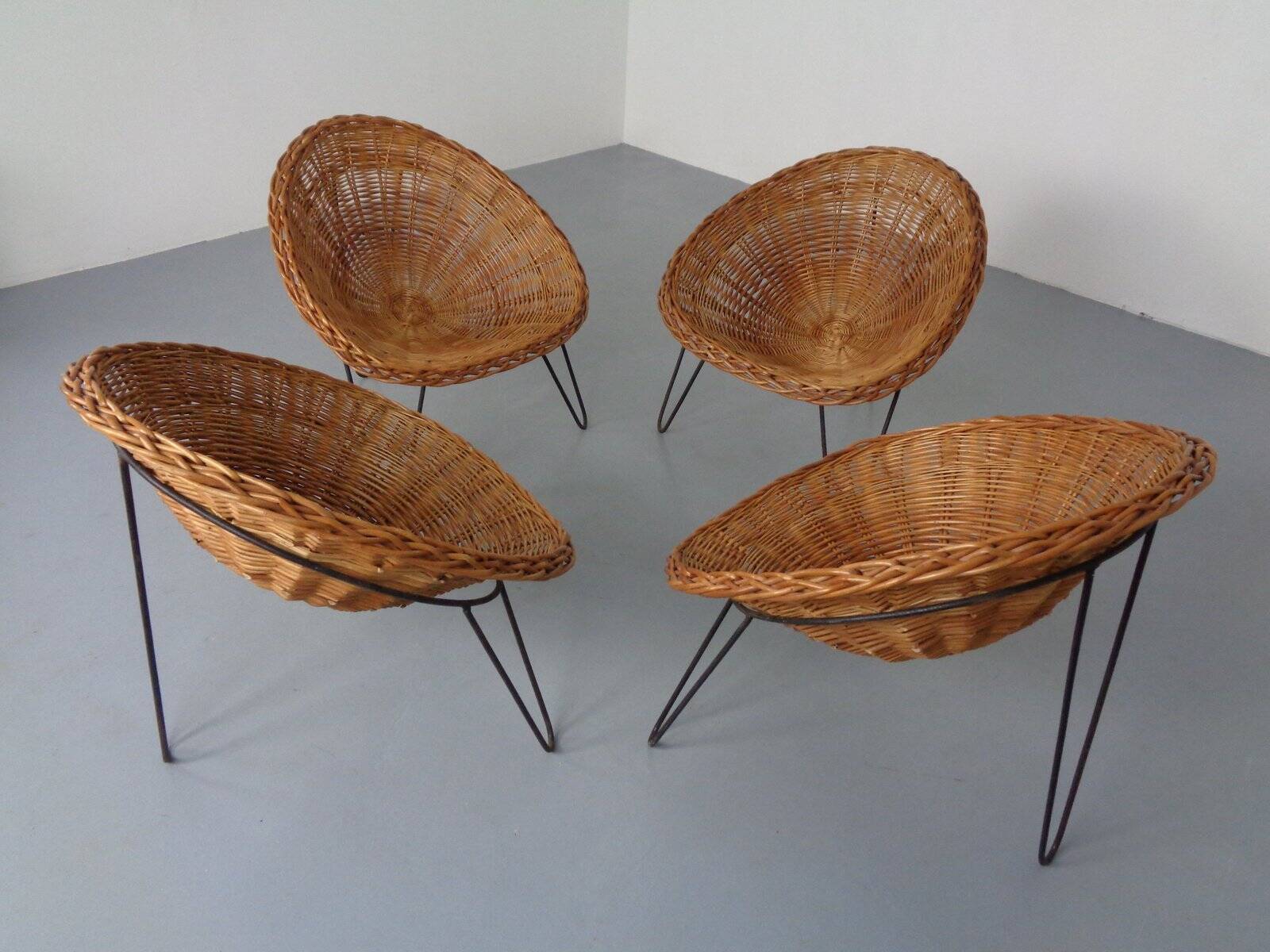 Mid-Century German Bamboo Chairs, 1950s, Set of 4