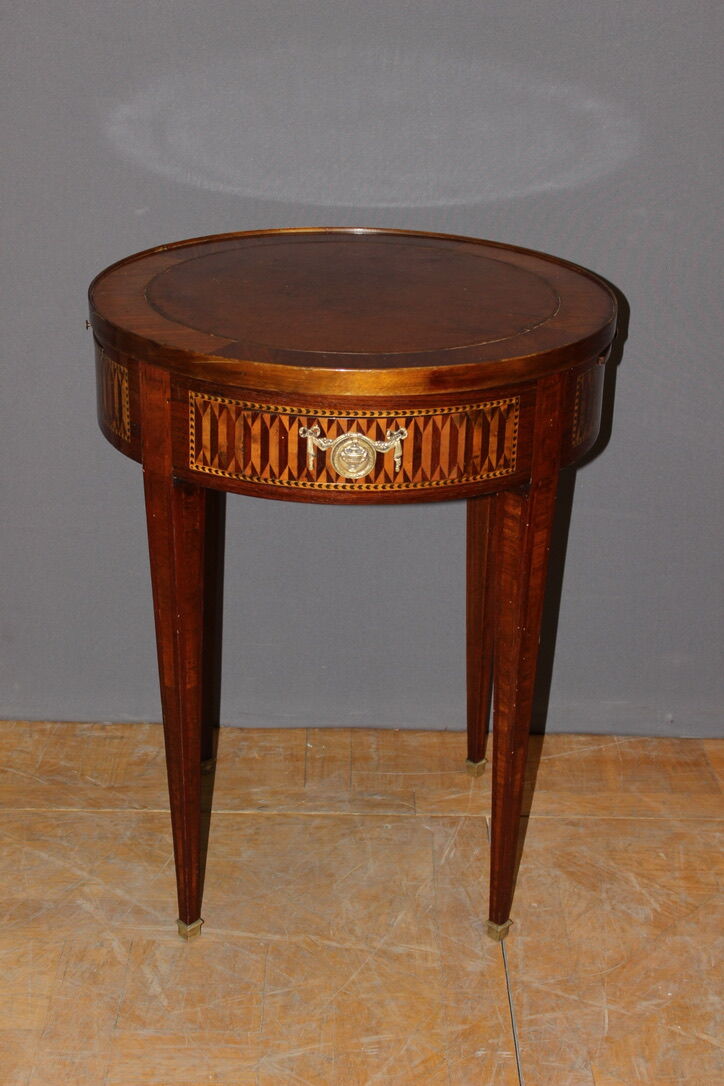 Louis xvi style hot water bottle table in marquetry around 1900