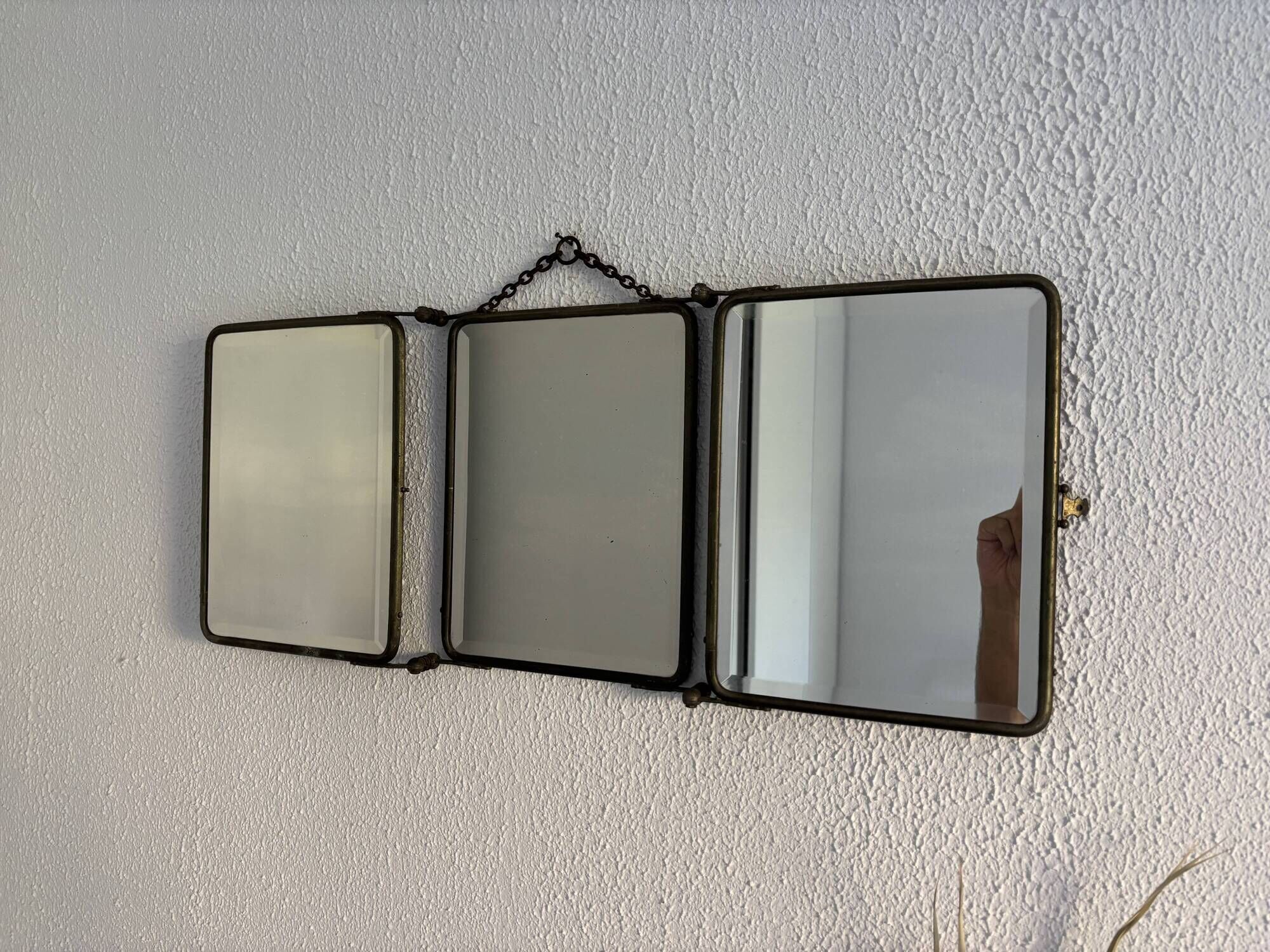 Vintage 1930s triptych barber mirror in ivory faux leather Art Deco - 27 x