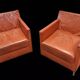 Paire de fauteuil club en cuir orange 1980