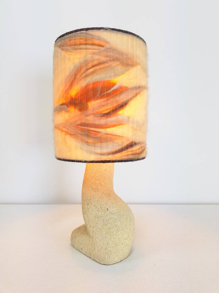 Arts & Crafts Style Brutalist Natural Stone Table Lamp, 1970s