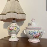 Clamecy - Colas Roger - Hand-painted earthenware lamp and candy box set