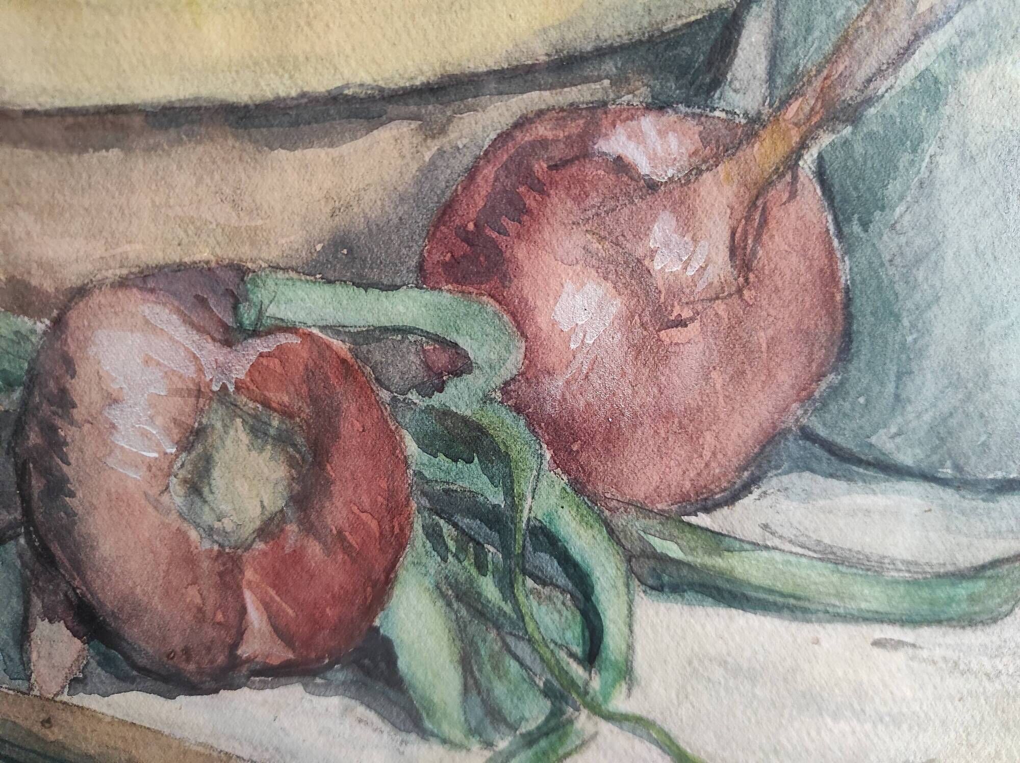 Vintage French still life in watercolour, signed Asquiedge