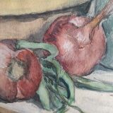 Vintage French still life in watercolour, signed Asquiedge