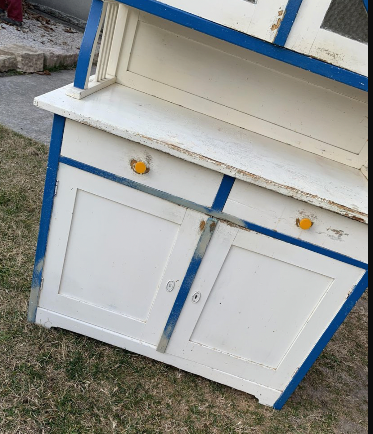Vintage Glass & Painted Wood Kitchen Cupboard, 1930s