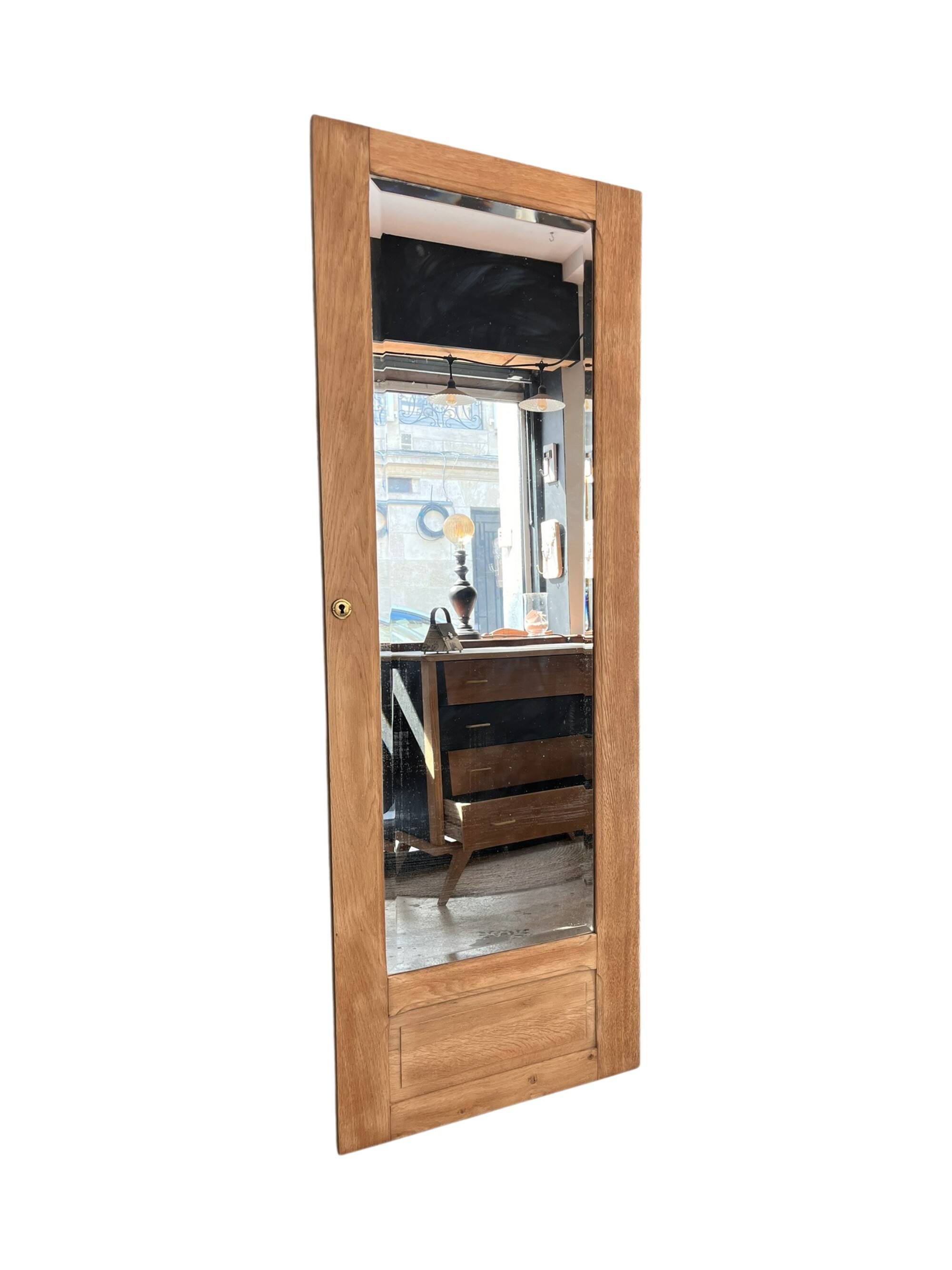 Vintage Art Deco bevelled wardrobe door, solid oak, Azalée.